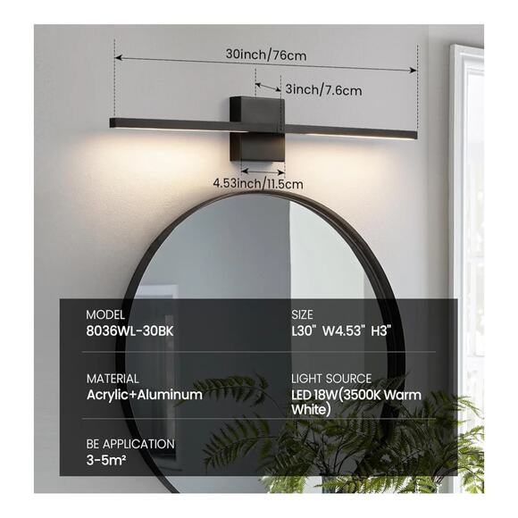 30" Brushed Black LED Bathroom Vanity Light Fixture Horizontal or Vertical - Picture 4 of 10